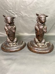 Pair Of Bronze Dog Door Stops Both Signed Francis Burr