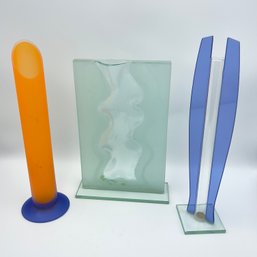 Set Of 3 Vintage Postmodern Glass Vases