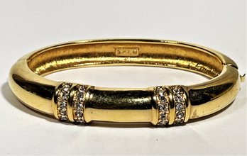 Designer Gold Tone Bangle Bracelet With Rhinestones Signed S.A.L.