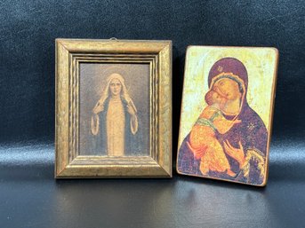 A Pair Of Small Vintage Religious Prints: Immaculate Heart Of Mary & Our Lady Of Consolation With St. Francis