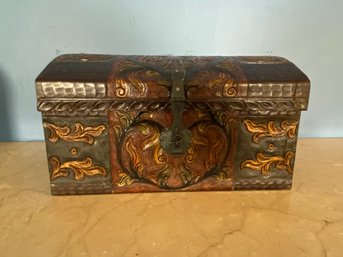 Artisan Crafted Tooled Leather Chest Autumn Leaves