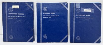 3 Coin Collection Booklets: Jefferson Nickels, Lincoln Pennies & Roosevelt Dimes