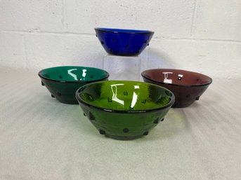 Blenko Art Glass Brutalist Studded Bowl Set - Handblown Modernist Appear Unused