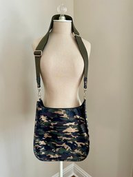 Ah-Dorned Camo Vegan Leather Messenger Crossbody Bag With Black Guitar Strap