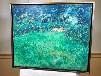 Original James Pascucci Oil On Canvas Painting - People In Pasture - SKU: 882-919 - Very Nice Framed Piece