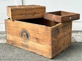 A Trio Of Vintage Wood Crates - Shipping, Railroad And More