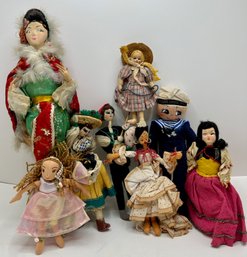 8 Dolls Including Portuguese Dancing Couple, Sailor & More, Mostly Vintage