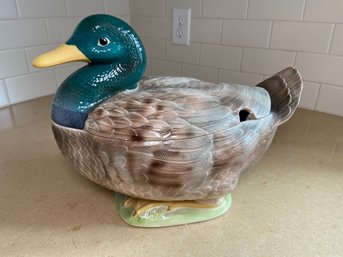 Vintage Ceramic Duck Soup Tureen Signed KP 1975