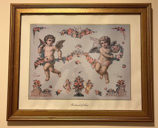 A Framed Print Signed T. Cathey ' Garland Of Love '