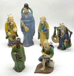 Lot Of Vintage Chinese Pottery Figurines Shiwan Ware Mudmen