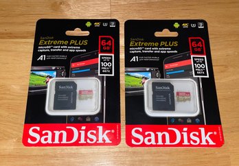 Two Brand New Sandisk 64GB Extreme Plus Micro SD Cards