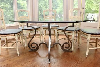Creative Metal And Wood Octagon Table Glass With Ogee Edge And Pewter Base With Brass Ball $3850