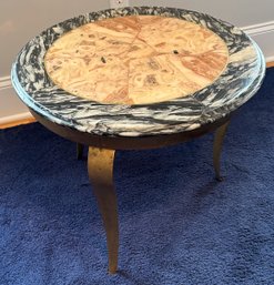 Italian Style Round Marble Topped Side Table With Brass Tapered Legs