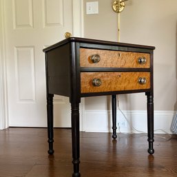 An Antique Burled Maple And Mahogany 2 Drawer Bedside Table