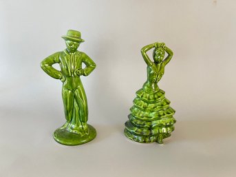 Pair Of Green Ceramic Figures