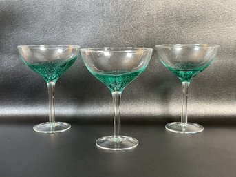 A Trio Of Contemporary Martini Glasses By Impulse, Handblown