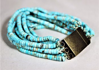 Vintage Turquoise Beaded Magnetic Clasp Bracelet