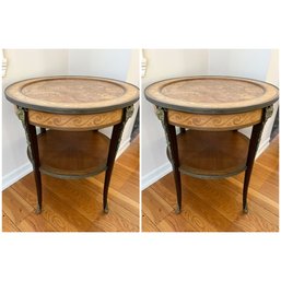 Pair Of Regency Style Inlaid Round Marble Top Tables With Ormolu