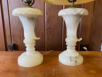 Pair Of White Marble Boudoir Lamps