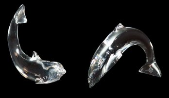 Pair Of Baccarat Crystal Dolphins