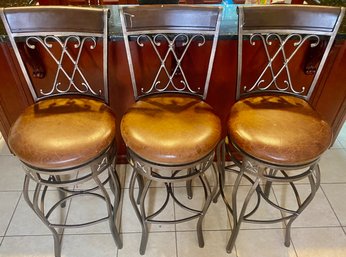 Trio Of Metal Bar Stools With Leather Seats (3)