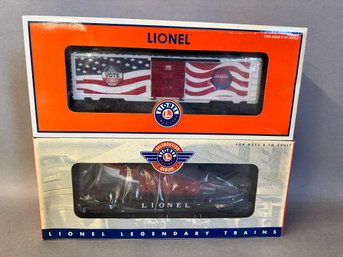 NIB Lionel Trains: Flat Car With Airplane & Republican 2008 Election Box Car, 6-29461 & 6-25060