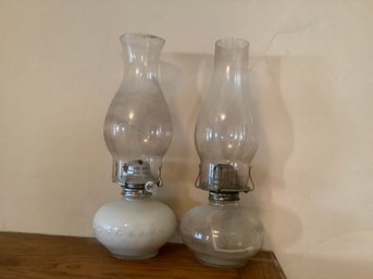 Pair Of Glass Oil Lamps