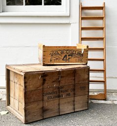 Vintage Wood Industrial Crates And A Curio Shelf