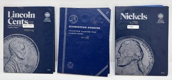 3 Coin Collection Booklets:  Washington Quarters, Lincoln Pennies & Nickels