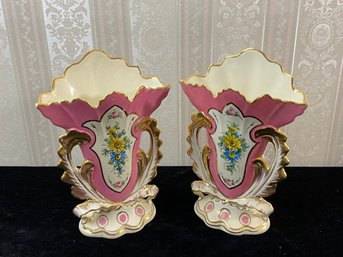 2 Piece Vintage Portia Mantel Vase Fan Shaped