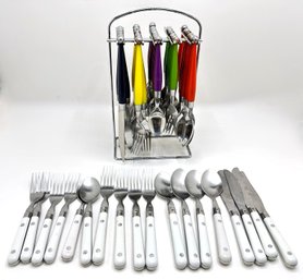 Vintage Cutlery With Rack (Over 50 Pieces)