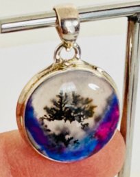 BEAUTIFUL STERLING SILVER MOSS AGATE COLORFUL PENDANT