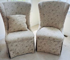 Pair Of Thomasville Chairs, Beige With Floral Pattern