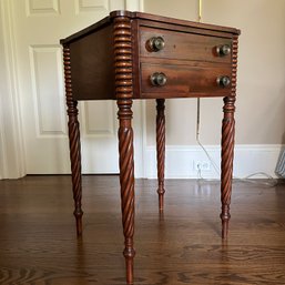 An Antique Mahogany Tapered Spiral Legs Nightstand