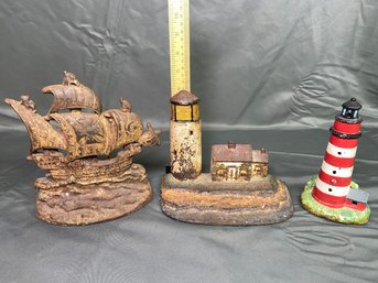 Cast Iron Door Stops Lighthouses Sailboat Ship