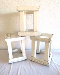 3 White Wood Plant Pedestal Stands