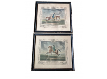 A Pair Of Antique Hand Colored Equestrian Themed Etchings After Seymour Delin