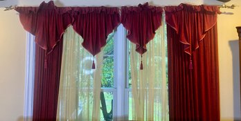 Window Treatment - Burgundy Chenille And Sheer Panels