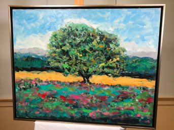 Original James Pascucci Oil On Canvas Painting - Large Tree / Field - SKU: 93-8-1162 - Nice Large Size