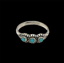 Tiny Vintage Sterling Silver Native American Turquoise Ring, Size 3