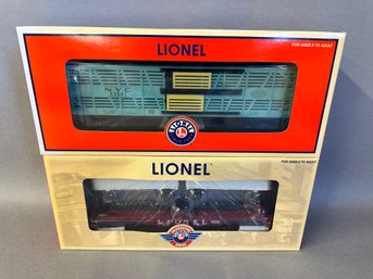 NIB Lionel Trains: Flat Car With White Fans & NYC Stock Car, 6-39463 & 6-36118