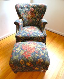 Tapestry Wingback Chair Nailhead Accents With Ottoman