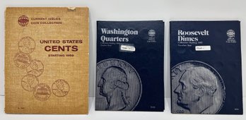 3 Coin Collection Booklets: State Pennies, Washington Quarters & Roosevelt Dimes