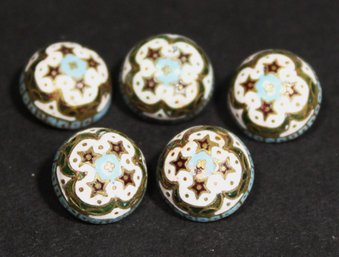 Antique Lot Five Matched Enamel On Gold Filled Dome Shaped French Buttons