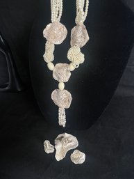 Versatile, 72 Long Faux Pearl Necklace, And Matching Earrings, Signed By Well-known Artist Nikki Kravitz