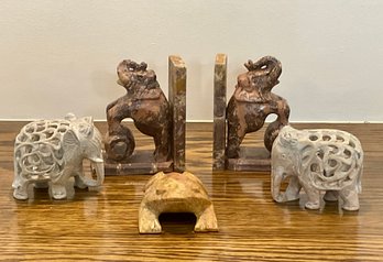 Carved Soapstone Elephants And Frog