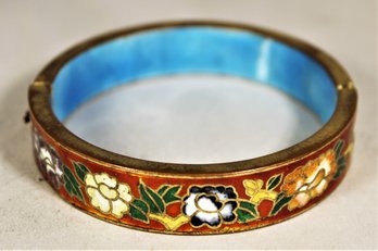 Vintage Hinged Enamel Chinese Cloisonne Bracelet (crack Inside The Bracelet Enamel)