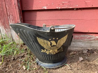 Coal Shuttle Black Tole Painted With Eagle Stencil Good Condition
