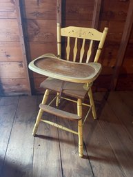 Vintage 1970's Wooden Yellow High Chair