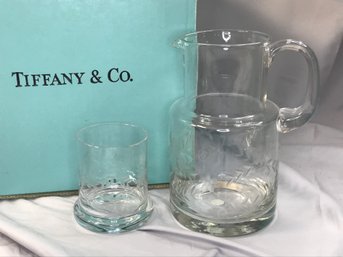 Beautiful Vintage Unused TIFFANY & Co Bedside Water Carafe / Bedside Water Pitcher - Etched Glass Design